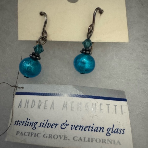 Sterling Silver & Venetian Glass Earrings - Blue - Picture 1 of 2